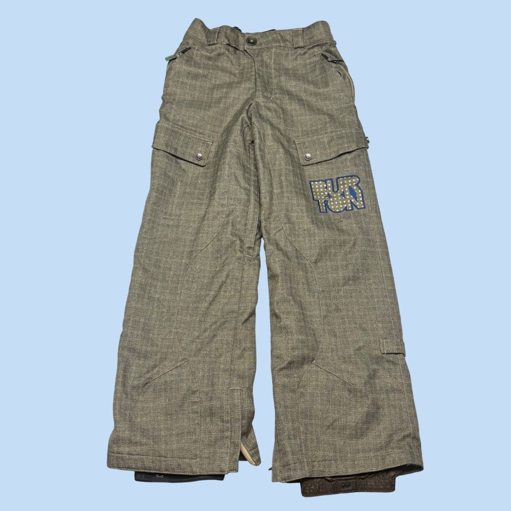 Burton Dryride Kids XL Snow Pants Brown Herringbone Cargo Ski Snowboard Pants